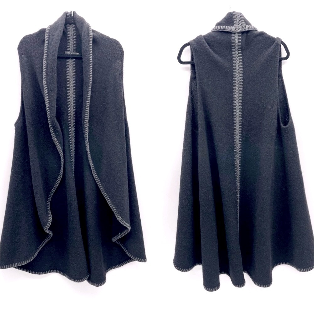 Alice + Olivia Black Sleeveless Draped Wool Poncho